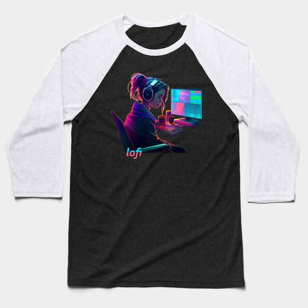 Anime Girl - Lofi Music Baseball T-Shirt by TriHarder12